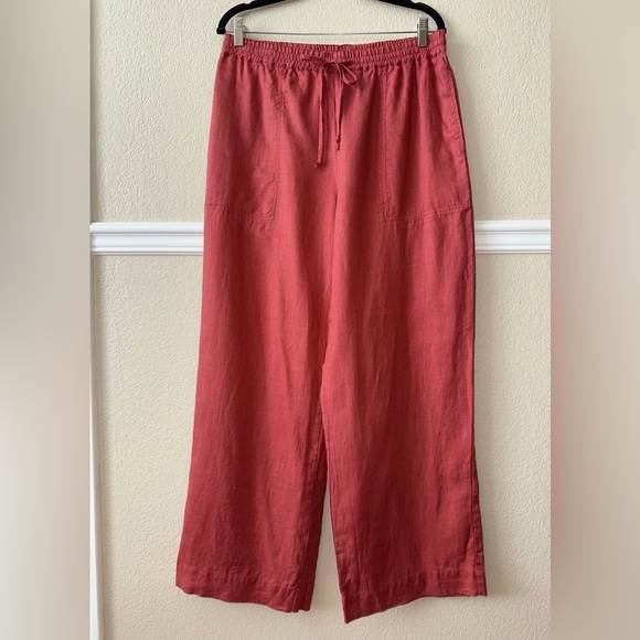 Magaschoni 100% Linen Wide Leg Pull On Pants Elastic Waist Coral Size Large - Picture 9 of 10